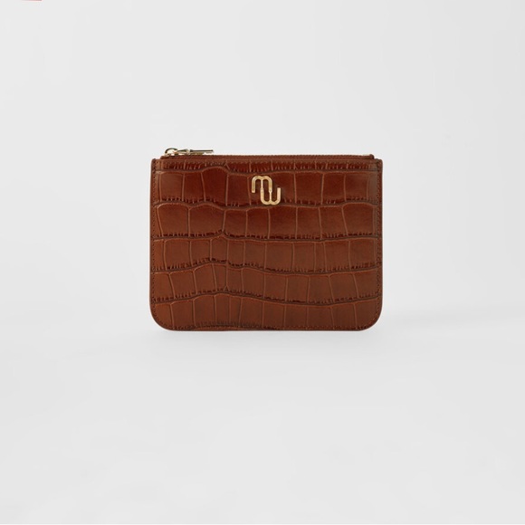 Maje Zip-up embossed leather pouch Cognac - Picture 4 of 10